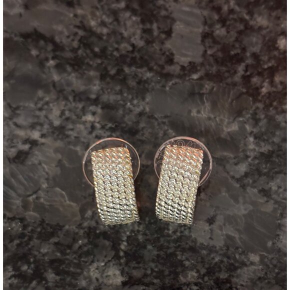 Vintage Monet Silver-Tone Rhinestone Earrings Pierced Signed - Picture 3 of 8